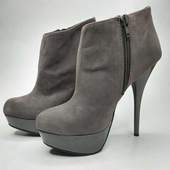 Bamboo 5.5 Gray Zip Up Heeled Ankle Booties - Picture 3 of 7